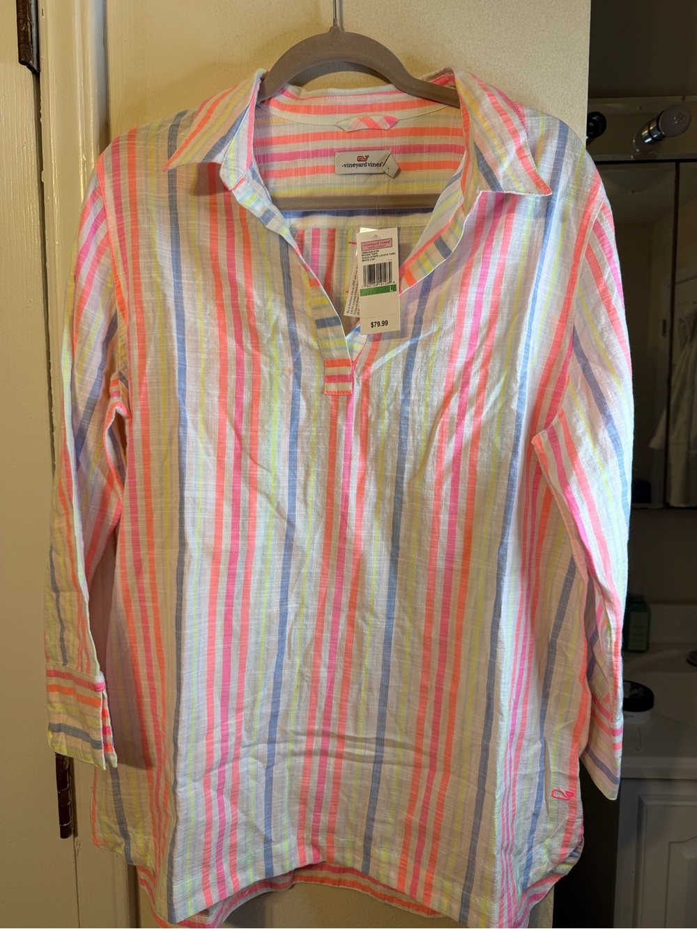 vineyard vines Girls' Multicolor Stripe Popover Shirt - Pink & Blue